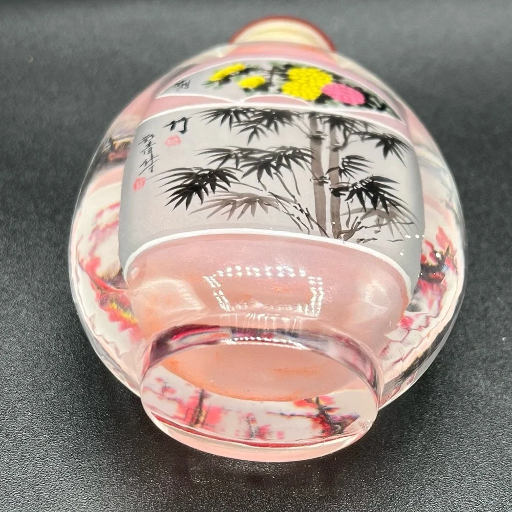 VTG Traditional‎ Chinese Reverse Painted Snuff Bottle Cherry Blossoms 4.5” EUC